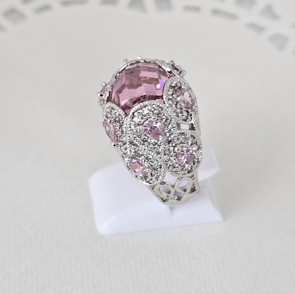 Victoria Wieck Pink Sapphire & White Crystal Ring Sterling Silver Size 8! - Picture 2 of 9